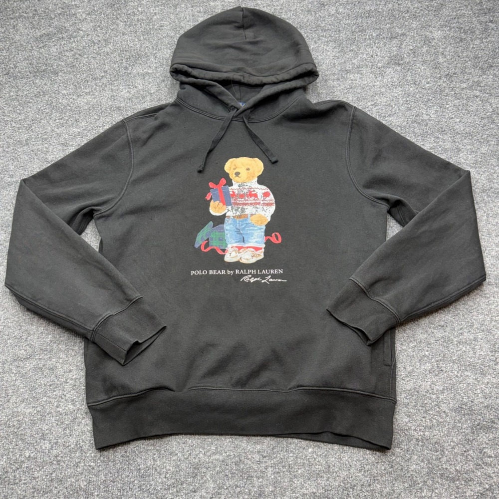 Polo Ralph Lauren Mens Black Polo Bear Holiday Gift Hoodie Sweatshirt Size M